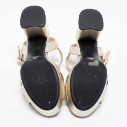 Pre Owned Prada Metallic Gold Saffiano Leather Criss Cross Platform Ankle Strap Sandals Size 38