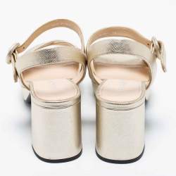 Pre Owned Prada Metallic Gold Saffiano Leather Criss Cross Platform Ankle Strap Sandals Size 38