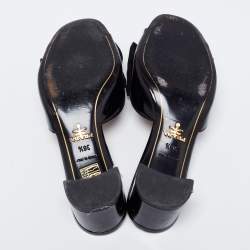 Pre Owned Prada Black Patent Leather and Fabric Bow Block Heel Slide Sandals Size 36.5