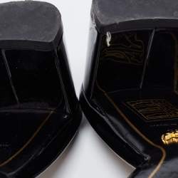 Pre Owned Prada Black Patent Leather and Fabric Bow Block Heel Slide Sandals Size 36.5