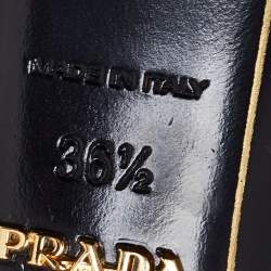 Pre Owned Prada Black Patent Leather and Fabric Bow Block Heel Slide Sandals Size 36.5