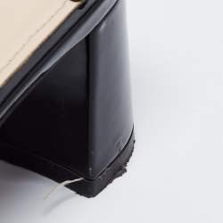 Pre Owned Prada Black Patent Leather and Fabric Bow Block Heel Slide Sandals Size 36.5