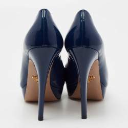 Prada Blue Patent Leather Round Toe Platform Pumps Size 36