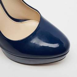 Prada Blue Patent Leather Round Toe Platform Pumps Size 36