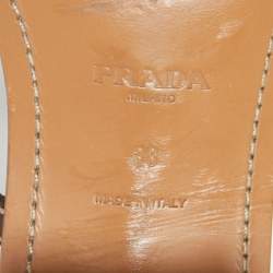 Pre Owned Prada Brown Leather Studded T Strap Sandals Size 38