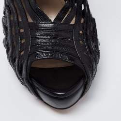 Pre Owned Prada Black Leather Peep Toe Platform Sandals  Size 37