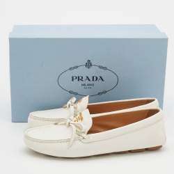 Pre Owned Prada White Leather Bow Loafers Size 37.5