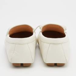 Pre Owned Prada White Leather Bow Loafers Size 37.5