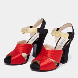 Prada Tri-Color Leather and Quilted Satin Ankle Strap Platform Sandals Size 40.5