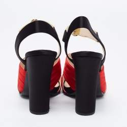 Prada Tri-Color Leather and Quilted Satin Ankle Strap Platform Sandals Size 40.5