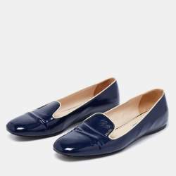 Pre Owned Prada Navy Blue Vernice Saffiano Leather Smoking Slippers Size 41.5