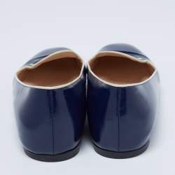 Pre Owned Prada Navy Blue Vernice Saffiano Leather Smoking Slippers Size 41.5