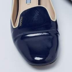 Pre Owned Prada Navy Blue Vernice Saffiano Leather Smoking Slippers Size 41.5