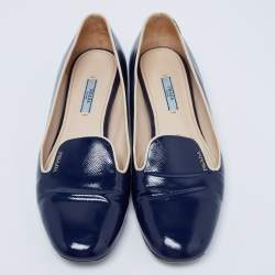 Pre Owned Prada Navy Blue Vernice Saffiano Leather Smoking Slippers Size 41.5
