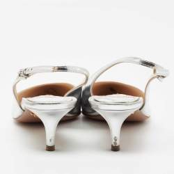 Pre Owned Prada Silver Leather Pointed Toe Slingback Pumps Size 38