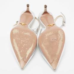 Pre Owned Prada Silver Leather Pointed Toe Slingback Pumps Size 38