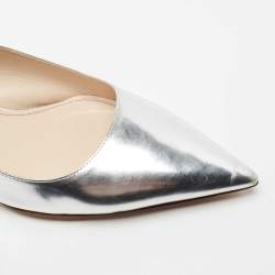 Pre Owned Prada Silver Leather Pointed Toe Slingback Pumps Size 38