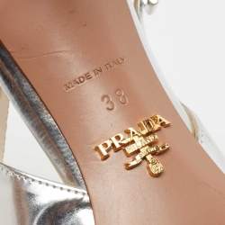 Pre Owned Prada Silver Leather Pointed Toe Slingback Pumps Size 38