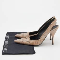 Pre Owned Prada Beige Pleated Leather Slingback Sandals Size 39