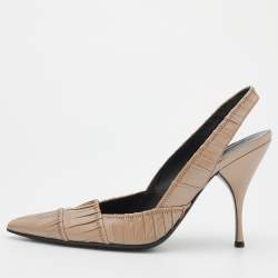 Pre Owned Prada Beige Pleated Leather Slingback Sandals Size 39