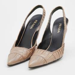 Pre Owned Prada Beige Pleated Leather Slingback Sandals Size 39