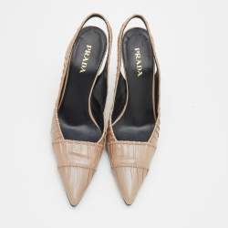 Pre Owned Prada Beige Pleated Leather Slingback Sandals Size 39