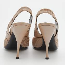 Pre Owned Prada Beige Pleated Leather Slingback Sandals Size 39