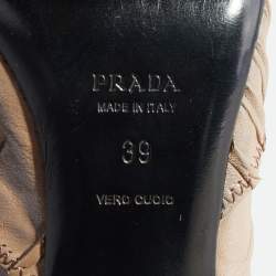 Pre Owned Prada Beige Pleated Leather Slingback Sandals Size 39