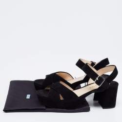 Pre Owned Prada Black Suede Criss Cross Ankle Strap Platform Sandals Size 37