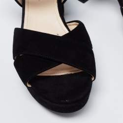 Pre Owned Prada Black Suede Criss Cross Ankle Strap Platform Sandals Size 37