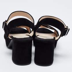 Pre Owned Prada Black Suede Criss Cross Ankle Strap Platform Sandals Size 37