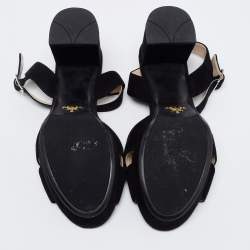 Pre Owned Prada Black Suede Criss Cross Ankle Strap Platform Sandals Size 37