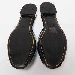 Pre Owned Prada Blue Patent Leather Crystal Embellished Bow Flat Slides Size 36.5