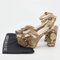 Pre Owned Prada Beige/Brown Python Block Heel Platform Ankle Strap Sandals Size 38.5