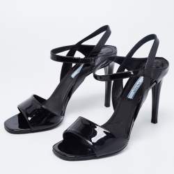 Prada Black Patent Leather Ankle Strap Sandals Size 40