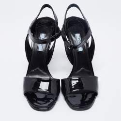 Prada Black Patent Leather Ankle Strap Sandals Size 40