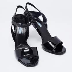 Prada Black Patent Leather Ankle Strap Sandals Size 40