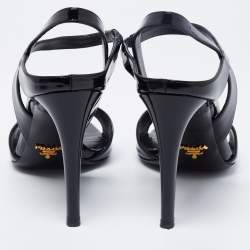 Prada Black Patent Leather Ankle Strap Sandals Size 40