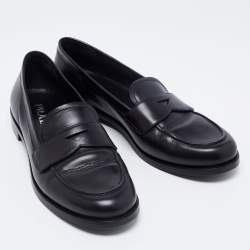 Pre Owned Prada Black Leather Penny Loafers Size 38.5