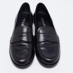 Pre Owned Prada Black Leather Penny Loafers Size 38.5
