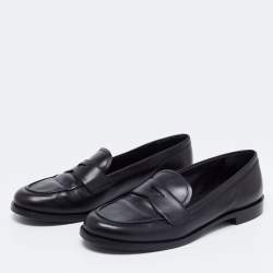 Pre Owned Prada Black Leather Penny Loafers Size 38.5