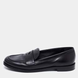 Pre Owned Prada Black Leather Penny Loafers Size 38.5