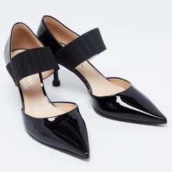 Pre Owned Prada Black Patent Leather and Elastic Mary Jane Pumps Size 38
