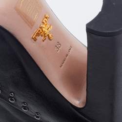 Pre Owned Prada Black Leather Studded Knee Length Boots Size 38