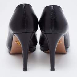 Pre Owned Prada Black Leather Pointed Toe Platform Pumps Size 37.5