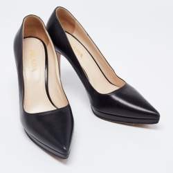 Pre Owned Prada Black Leather Pointed Toe Platform Pumps Size 37.5