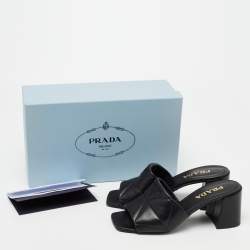 Pre Owned Prada Black Quilted Leather Block-Heel Slide Sandals Size 37