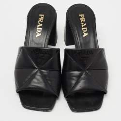 Pre Owned Prada Black Quilted Leather Block-Heel Slide Sandals Size 37