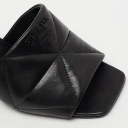 Pre Owned Prada Black Quilted Leather Block-Heel Slide Sandals Size 37
