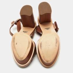 Pre Owned Prada Tan Leather Criss Cross Platform Ankle-Strap Sandals Size 39.5